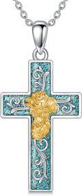 wholesale Sterling Silver Turquoise Cross Birth Flower Necklace 12 Month Pendant for Women Mom-0-20