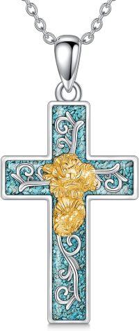 wholesale Sterling Silver Turquoise Cross Birth Flower Necklace 12 Month Pendant for Women Mom-October