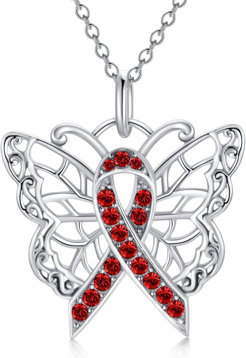  Silver Stone Cancer Survivor Necklace Women s Awareness Gift -01-Butterfly-red-01-Butterfly-red