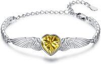 wholesale 925 Sterling Silver Birthstone Angel Wings Heart Bracelet for Women Mother s Day Gift-November