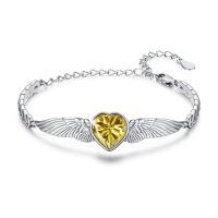 wholesale 925 Sterling Silver Birthstone Angel Wings Heart Bracelet for Women Mother s Day Gift-November