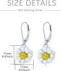 wholesale 925 Sterling Silver Daisy Flower Leverback Dangle Drop Earrings-0-3