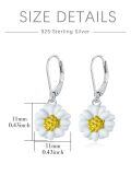 wholesale 925 Sterling Silver Daisy Flower Drop Earrings White Petals Gold Center Two Tone-0-3