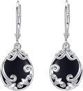 wholesale 925 Sterling Silver Black Onyx Filigree Leverback Drop Earrings-0-0