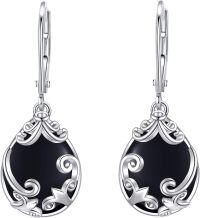 wholesale 925 Sterling Silver Black Onyx Filigree Leverback Drop Earrings-Black Onyx
