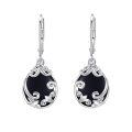 wholesale 925 Sterling Silver Black Enamel Drop Earrings Wholesale With Filigree Design-0-0