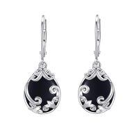 wholesale 925 Sterling Silver Black Enamel Drop Earrings Wholesale With Filigree Design-Black Onyx