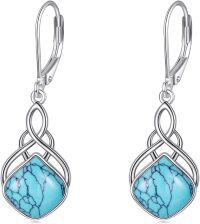 wholesale Sterling Silver Nature Stone Celtic Knot Leverback Dangle Earrings for Women Girls-Turquoise irish leverback earrings