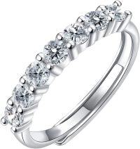 wholesale 18K Gold Vermeil 7 Stone Moissanite Adjustable Open Eternity Wedding Band-A-White Gold #4#4.5#5#5.5#6