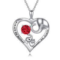 wholesale Sterling Silver Birthstone Crystal Mom Necklace Heart Elephant Jewelry Gift-07-Jul-Created Ruby