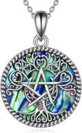 wholesale 925 Sterling Silver Abalone Shell Tree of Life Pentacle Pendant Necklace-0-0
