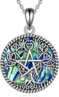wholesale 925 Sterling Silver Abalone Shell Tree of Life Pentacle Pendant Necklace-Silver-Tree Pentagram Necklace