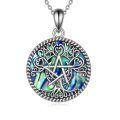 wholesale 925 Sterling Silver Pentagram Tree Of Life Abalone Shell Oval Pendant Necklace-0-0