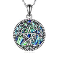 wholesale 925 Sterling Silver Pentacle Pendant Necklace With Abalone Shell Inlay-Silver-Tree Pentagram Necklace