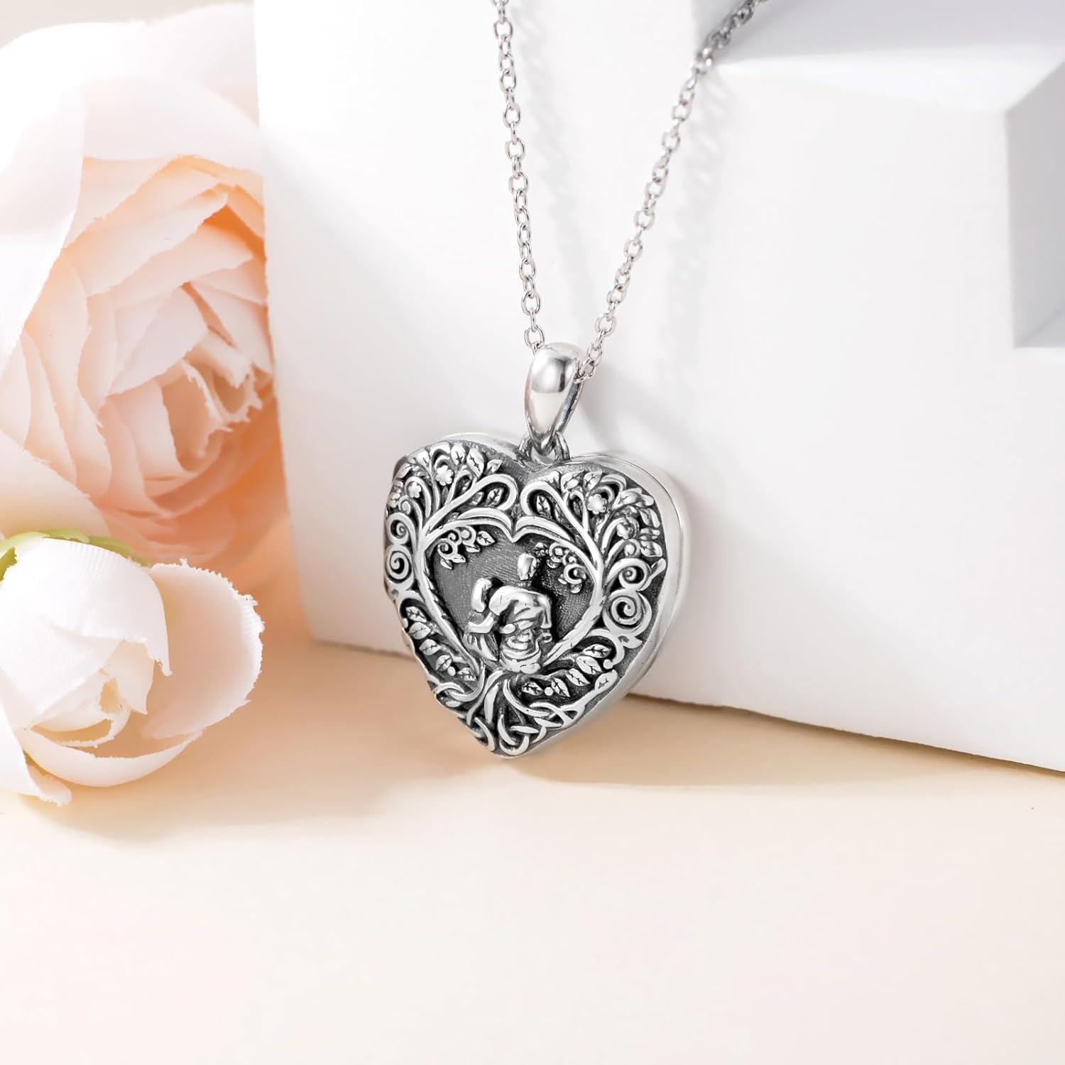 wholesale 925 Sterling Silver Metal Heart Shaped Photo Locket Pendant Necklace 925  for Women Girls-0-3