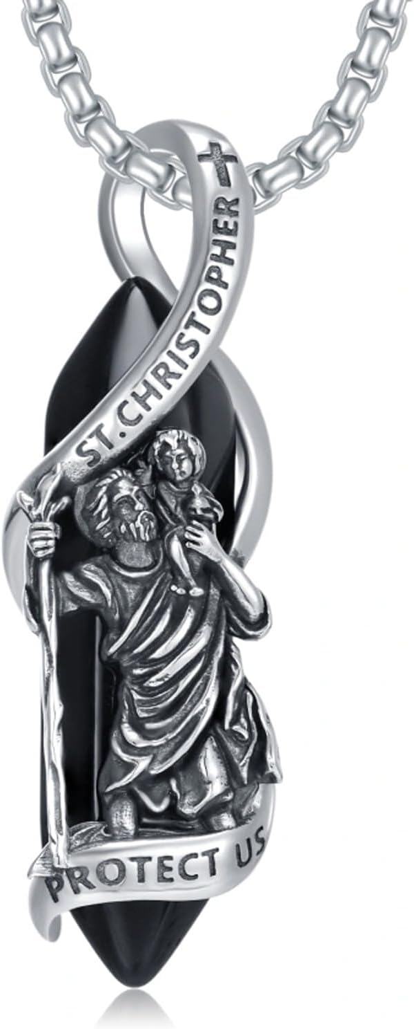Sterling Silver Saint Michael Christopher Pendant Necklace-0-0