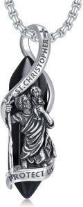 wholesale 925 Sterling Silver St. Christopher Protect Us Black Onyx Pendant Necklace-0-0