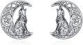wholesale 925 Sterling Silver Howling Wolf Moon Stud Earrings - Unique Celtic Design Jewelry for Women-0-0