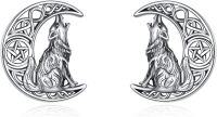 wholesale 925 Sterling Silver Howling Wolf Moon Stud Earrings - Unique Celtic Design Jewelry for Women-Celtic Knot Wolf