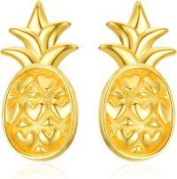 wholesale 14K Gold Pineapple Stud Earrings with Heart Pattern for Women - Cute Fruit  Ideas-Pineapple Earrings