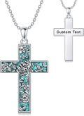 wholesale 925 Sterling Silver Cross Pendant Necklace With Turquoise Floral Design And Oxidized Finish-0-1