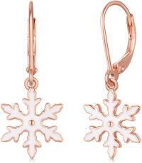 wholesale 925 Sterling Silver White Enamel Snowflake Leverback Dangle Earrings for Women-Christmas Snowflake
