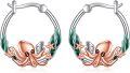 wholesale 925 Sterling Silver Octopus Starfish Green Enamel Huggie Hoop Earrings  for Women-0-0