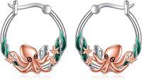 wholesale 925 Sterling Silver Octopus Starfish Green Enamel Huggie Hoop Earrings  for Women-Animal earrings-Octopus Earrings