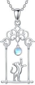 wholesale 925 Sterling Silver Cat & Moonstone CZ Pendant Necklace for Women-0-0