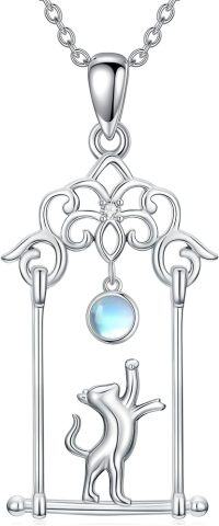 wholesale 925 Sterling Silver Cat & Moonstone CZ Pendant Necklace for Women-Cat