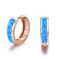 wholesale 925 Sterling Silver Simulated Opal Hoop Earrings for Women Hypoallergenic Huggie Hinged Hoops Colorful Jewelry Gift-14mm Rose Gold Blue-14