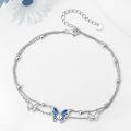 wholesale 925 Sterling Silver Blue Enamel Butterfly Charm Anklet for Women's Gift-0-2