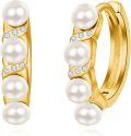 wholesale 925 Sterling Silver Pearl and Crystal Huggie Hoop Earrings for Women Girls-0-0