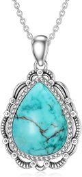wholesale 925 Sterling Silver Teardrop Turquoise Pendant Necklace - Vintage Boho Style-0-0