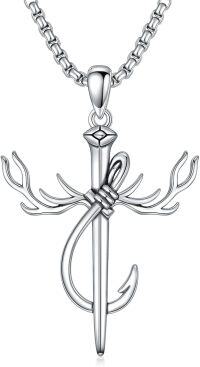 wholesale 925 Sterling Silver Antler Anchor Pendant Necklace  for Men Christian -Fish Hook Nail Cross