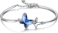 wholesale Sterling Silver Austrian Crystal Infinity Morpho Helena Butterfly Bangle Bracelet-A2 Morpho Helena Butterfly - Blue