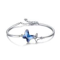 wholesale Sterling Silver Austrian Crystal Infinity Morpho Helena Butterfly Bangle Bracelet-A2 Morpho Helena Butterfly - Blue