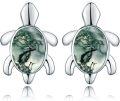 wholesale 925 Sterling Silver Green Agate Sea Turtle Stud Earrings - Hawaiian Ocean Jewelry for Women-0-0