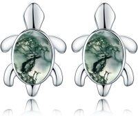 wholesale 925 Sterling Silver Green Agate Sea Turtle Stud Earrings - Hawaiian Ocean Jewelry for Women-05- Sea Turtle（Moss Agate）