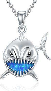 wholesale 925 Sterling Silver Blue Opal Shark Pendant Necklace for Women Girls  45cm Chain Length-shark