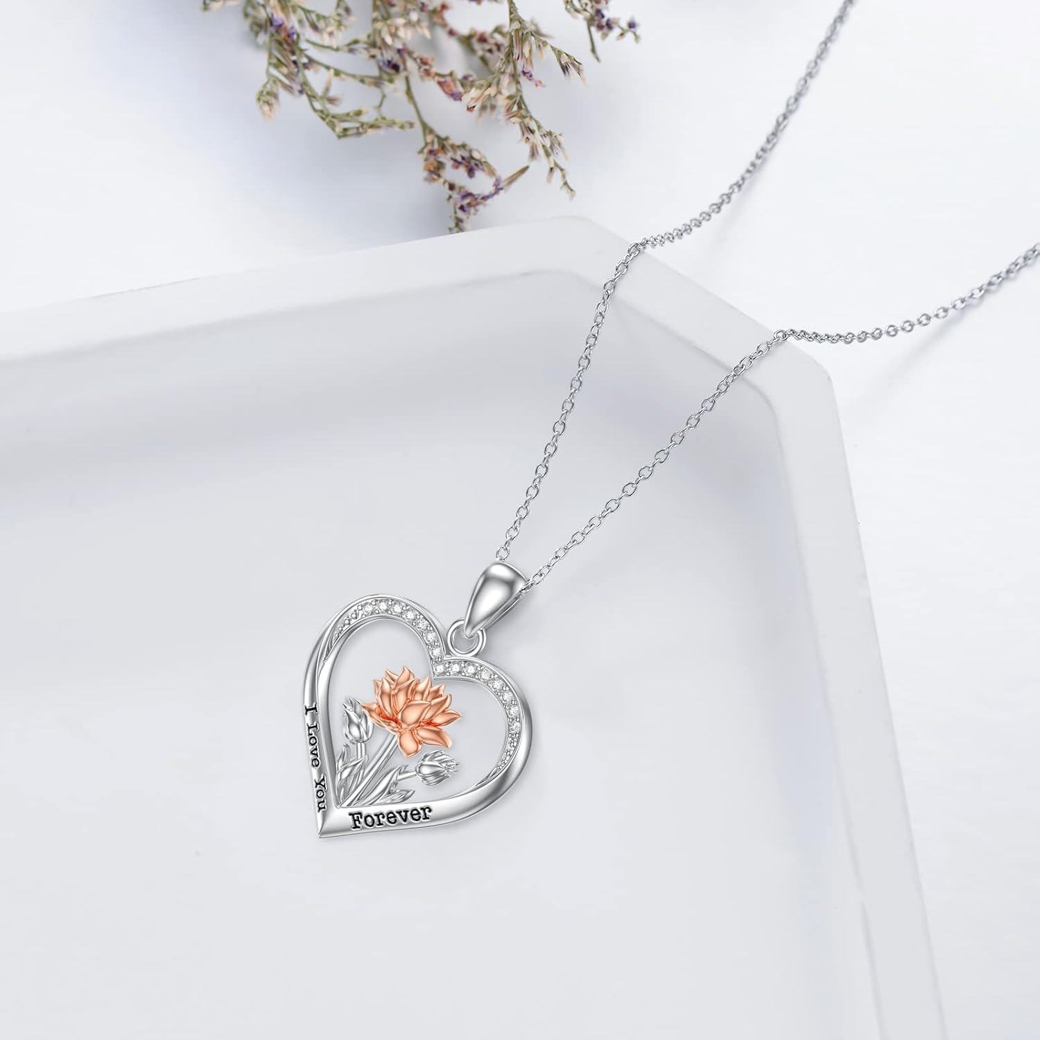  Sterling Silver Tulips Rose Sunflower Lotus Pendant Necklace Jewelry Gift -0-6