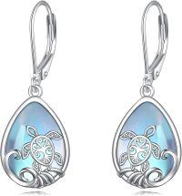 wholesale 925 Sterling Silver Turtle Teardrop Moonstone Leverback Earrings for Women-Turtle