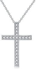 wholesale White Gold Plated 925 Sterling Silver Cubic Zirconia Cross Pendant Necklace for Women Girls  - Length: Adjustable from 46cm to 73cm (18~29)-0-0