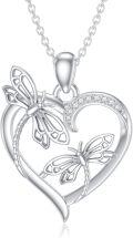 wholesale 925 Sterling Silver Heart-Shaped Butterfly Pendant with Cubic Zirconias Necklaces for Women Gifts-0-0