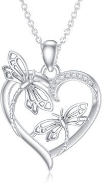 wholesale 925 Sterling Silver Heart-Shaped Butterfly Pendant with Cubic Zirconias Necklaces for Women Gifts-dragonfly-style 1