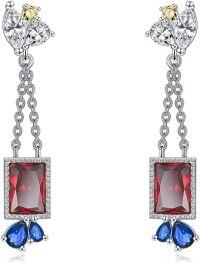 wholesale 925 Sterling Silver Emerald Birthstone Dangle Earrings for Women-Jul.-Ruby