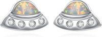 wholesale 925 Sterling Silver UFO Shape Opal & Cubic Zirconia Stud Earrings for Sensitive Skin-Spaceship