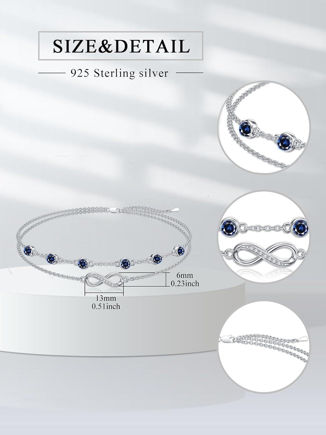 Sterling Silver Birthstone Women s Anklet Bracelets Infinity Butterfly Evil Eye Turtle Pineapple Starfish Heart-0-4