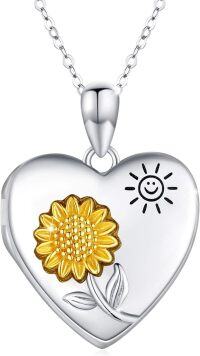 wholesale 925 Sterling Silver Sunflower & Smiling Face Heart Locket Necklace for Women Girls Gifts-Sunflower Locket-Customized Sunflower Locket