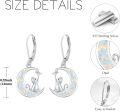 wholesale 925 Sterling Silver Opal Crescent Moon with Black Cat Dangle Earrings for Women-0-4
